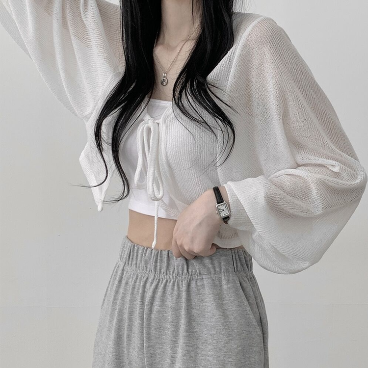아방핏 썸머 리본볼레로 여름가디건 아이보리