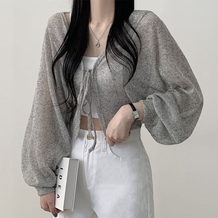 아방핏 썸머 리본볼레로 여름가디건 그레이