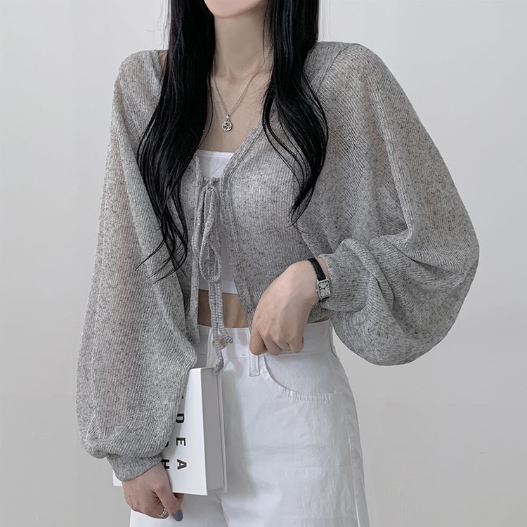 아방핏 썸머 리본볼레로 여름가디건 그레이
