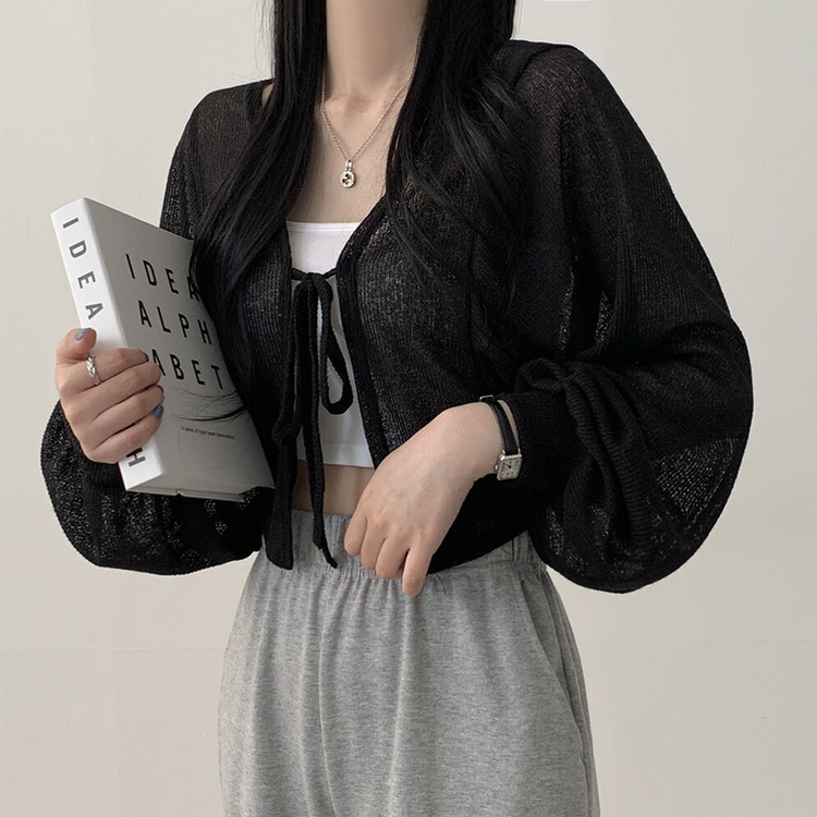 아방핏 썸머 리본볼레로 여름가디건 블랙