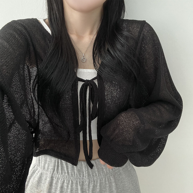 아방핏 썸머 리본볼레로 여름가디건 블랙