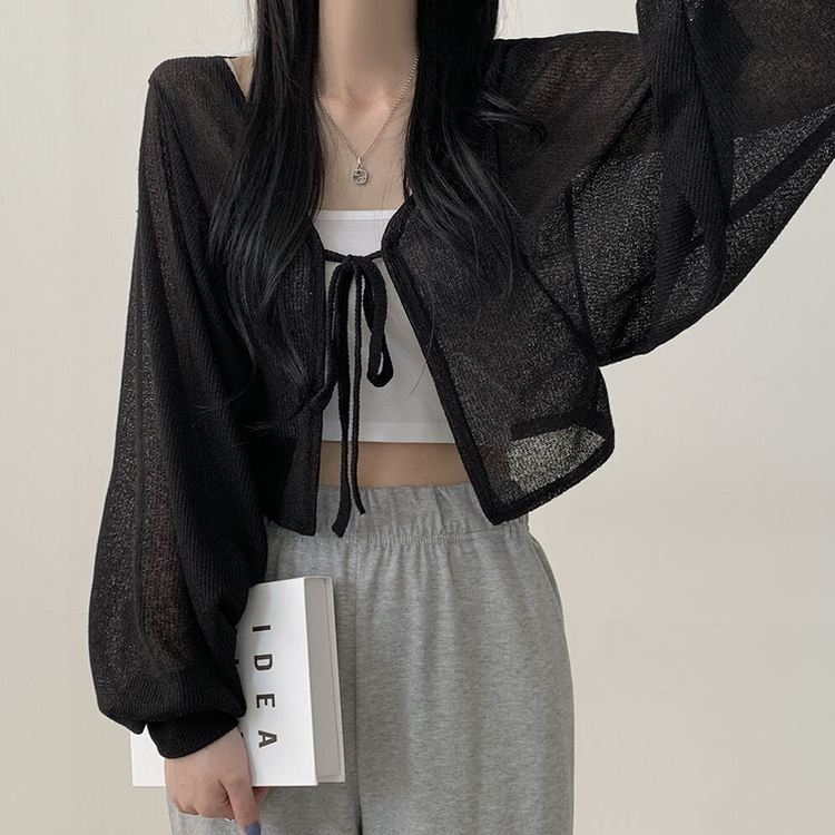 아방핏 썸머 리본볼레로 여름가디건 블랙