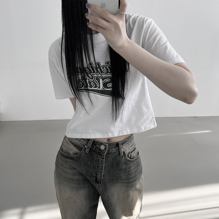 Y2Kレタリング半袖クロップTシャツ｜半袖Tシャツ｜韓国ファッション