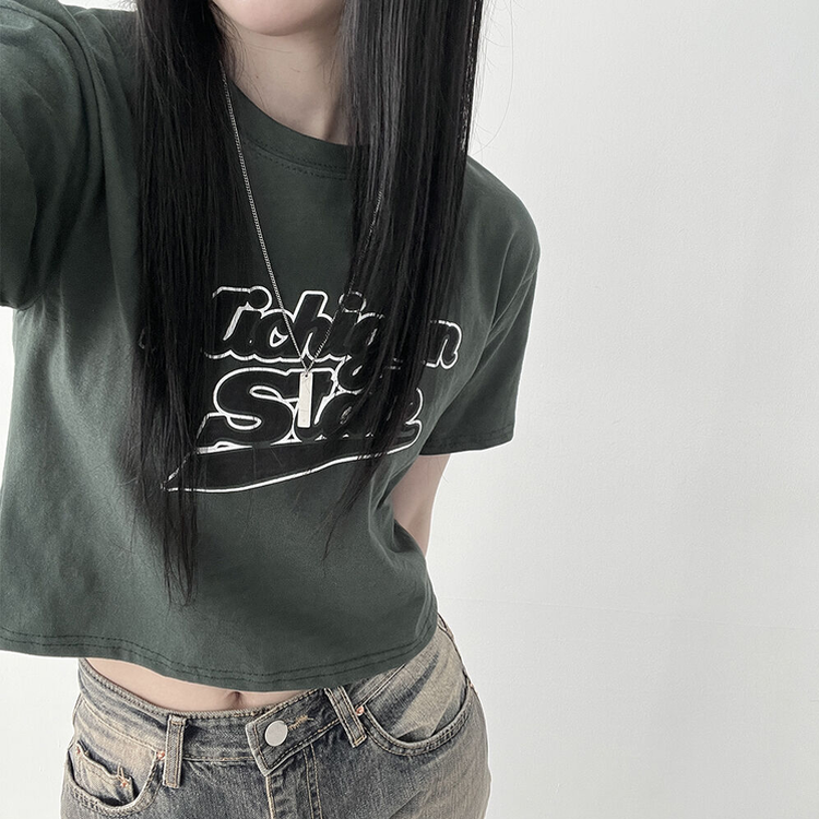 Y2Kレタリング半袖クロップTシャツ｜半袖Tシャツ｜韓国ファッション