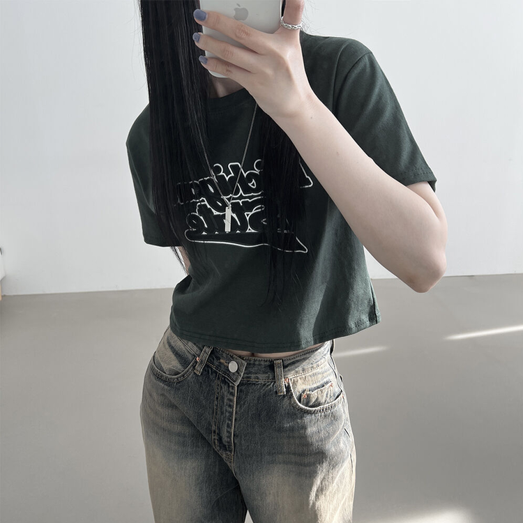 Y2Kレタリング半袖クロップTシャツ｜半袖Tシャツ｜韓国ファッション