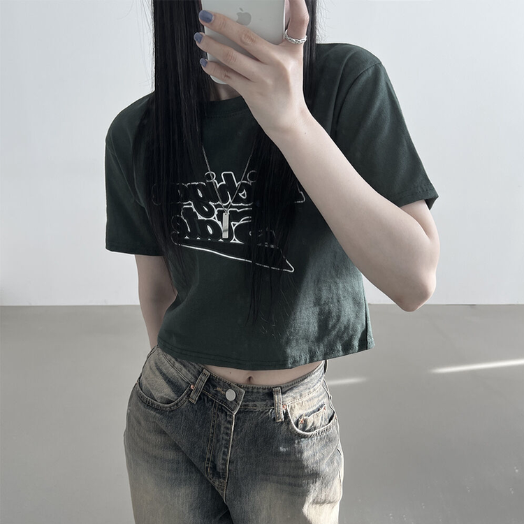 D&G ブラック y2k Tシャツ 半袖 ベルト付き✨ Y2Kレタリング半袖クロップTシャツ｜半袖Tシャツ｜韓国ファッション