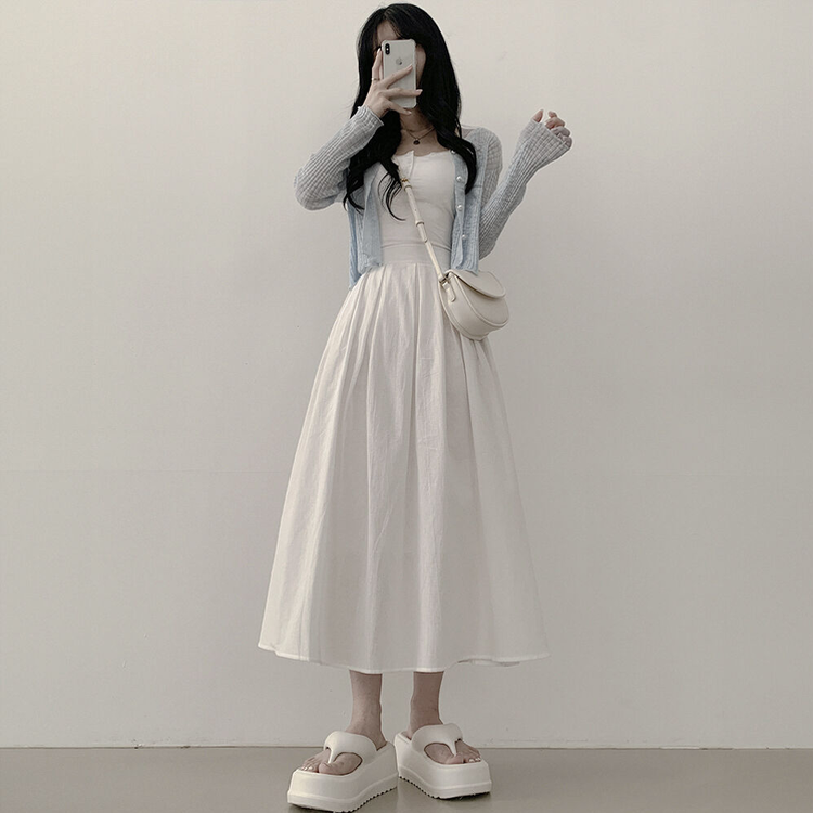 リネンフレアAラインピンタックロングスカート｜ミディ/ロングスカート