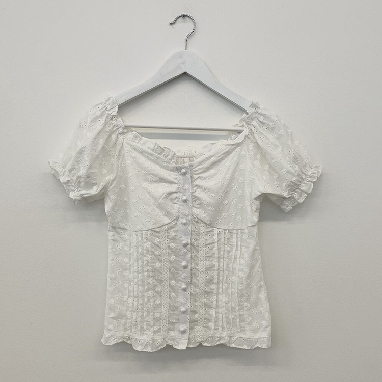 ビンテージシャーリングレース半袖ブラウス