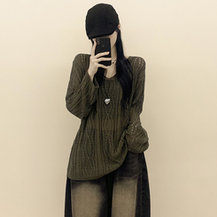 ビンテージシースルーVネックニット KHAKI