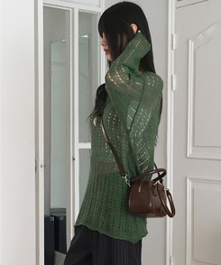 ストライプバンディングロングワイドパンツ BLACK