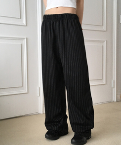 ストライプバンディングロングワイドパンツ BLACK