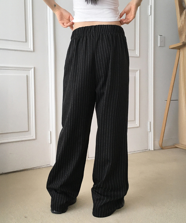 ストライプバンディングロングワイドパンツ BLACK