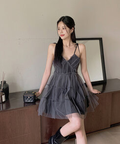 レースフリルノースリーブミニワンピース｜ミニワンピース｜韓国