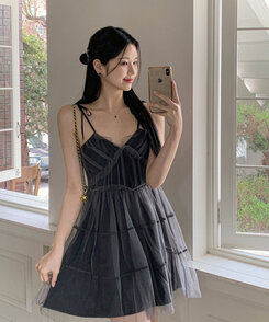 レースフリルノースリーブミニワンピース｜ミニワンピース｜韓国