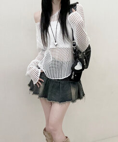 SET】メッシュ網ニットクロップドキャミソール｜ニット｜韓国