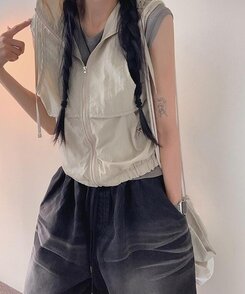 ショートパンツ ウォッシングデニムワイドバミューダパンツ BLACK