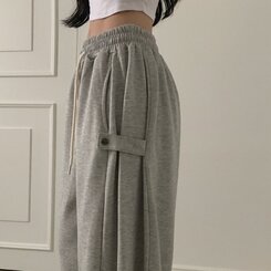 비어 사이드스냅 비죠 버튼 롱와이드 트레이닝 추리닝 밴딩팬츠 9color 멜란지그레이