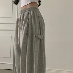 비어 사이드스냅 비죠 버튼 롱와이드 트레이닝 추리닝 밴딩팬츠 9color 멜란지그레이