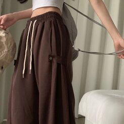 비어 사이드스냅 비죠 버튼 롱와이드 트레이닝 추리닝 밴딩팬츠 9color 브라운