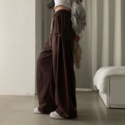 비어 사이드스냅 비죠 버튼 롱와이드 트레이닝 추리닝 밴딩팬츠 9color 브라운