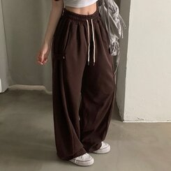 비어 사이드스냅 비죠 버튼 롱와이드 트레이닝 추리닝 밴딩팬츠 9color 브라운