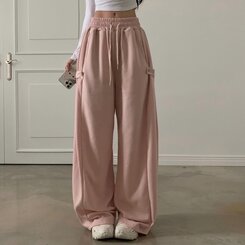 비어 사이드스냅 비죠 버튼 롱와이드 트레이닝 추리닝 밴딩팬츠 9color 연핑크