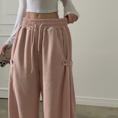 비어 사이드스냅 비죠 버튼 롱와이드 트레이닝 추리닝 밴딩팬츠 9color 연핑크