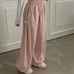 비어 사이드스냅 비죠 버튼 롱와이드 트레이닝 추리닝 밴딩팬츠 9color 연핑크