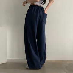 비어 사이드스냅 비죠 버튼 롱와이드 트레이닝 추리닝 밴딩팬츠 9color 네이비