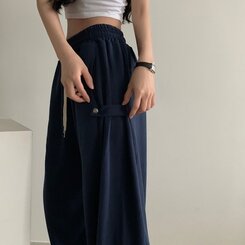 비어 사이드스냅 비죠 버튼 롱와이드 트레이닝 추리닝 밴딩팬츠 9color 네이비