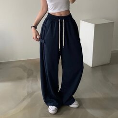 비어 사이드스냅 비죠 버튼 롱와이드 트레이닝 추리닝 밴딩팬츠 9color 네이비