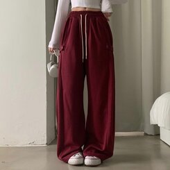 비어 사이드스냅 비죠 버튼 롱와이드 트레이닝 추리닝 밴딩팬츠 9color 레드와인