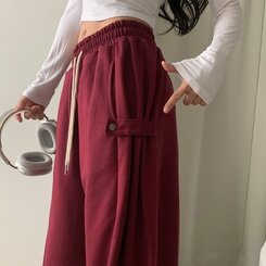 비어 사이드스냅 비죠 버튼 롱와이드 트레이닝 추리닝 밴딩팬츠 9color 레드와인