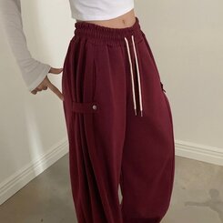 비어 사이드스냅 비죠 버튼 롱와이드 트레이닝 추리닝 밴딩팬츠 9color 레드와인