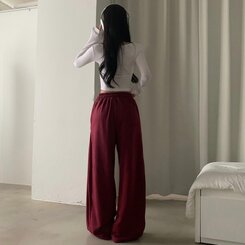 비어 사이드스냅 비죠 버튼 롱와이드 트레이닝 추리닝 밴딩팬츠 9color 레드와인