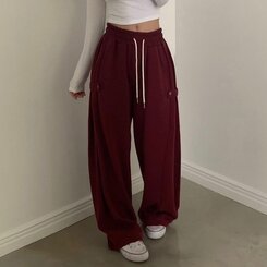 비어 사이드스냅 비죠 버튼 롱와이드 트레이닝 추리닝 밴딩팬츠 9color 레드와인