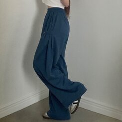 비어 사이드스냅 비죠 버튼 롱와이드 트레이닝 추리닝 밴딩팬츠 9color 블루