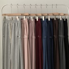 비어 사이드스냅 비죠 버튼 롱와이드 트레이닝 추리닝 밴딩팬츠 9color