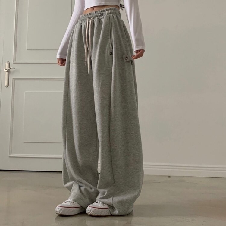 비어 사이드스냅 비죠 버튼 롱와이드 트레이닝 추리닝 밴딩팬츠 9color 멜란지그레이