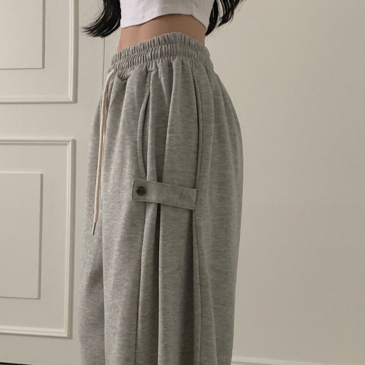 비어 사이드스냅 비죠 버튼 롱와이드 트레이닝 추리닝 밴딩팬츠 9color 멜란지그레이