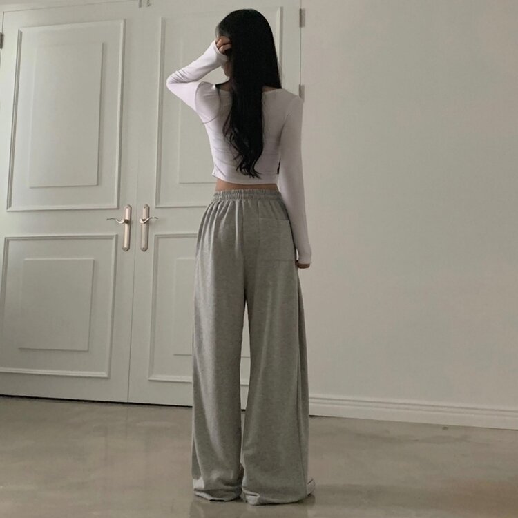 비어 사이드스냅 비죠 버튼 롱와이드 트레이닝 추리닝 밴딩팬츠 9color 멜란지그레이