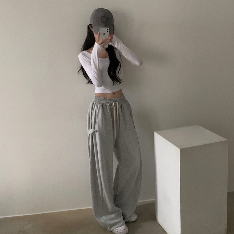 비어 사이드스냅 비죠 버튼 롱와이드 트레이닝 추리닝 밴딩팬츠 9color 멜란지그레이