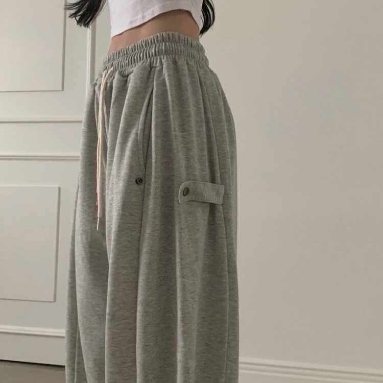 비어 사이드스냅 비죠 버튼 롱와이드 트레이닝 추리닝 밴딩팬츠 9color 멜란지그레이