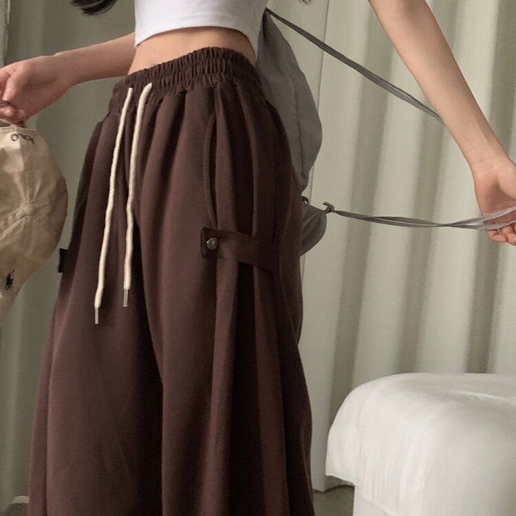 비어 사이드스냅 비죠 버튼 롱와이드 트레이닝 추리닝 밴딩팬츠 9color 브라운