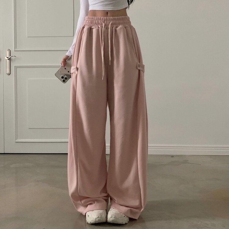 비어 사이드스냅 비죠 버튼 롱와이드 트레이닝 추리닝 밴딩팬츠 9color 연핑크