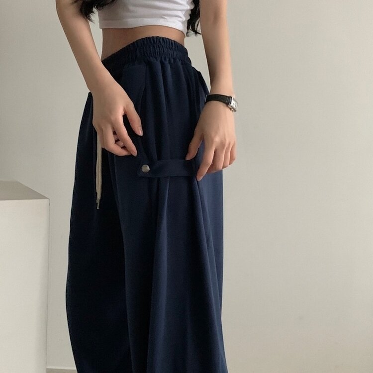 비어 사이드스냅 비죠 버튼 롱와이드 트레이닝 추리닝 밴딩팬츠 9color 네이비