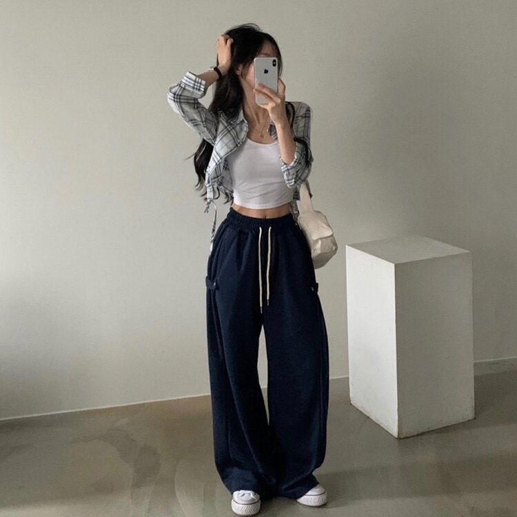 비어 사이드스냅 비죠 버튼 롱와이드 트레이닝 추리닝 밴딩팬츠 9color 네이비