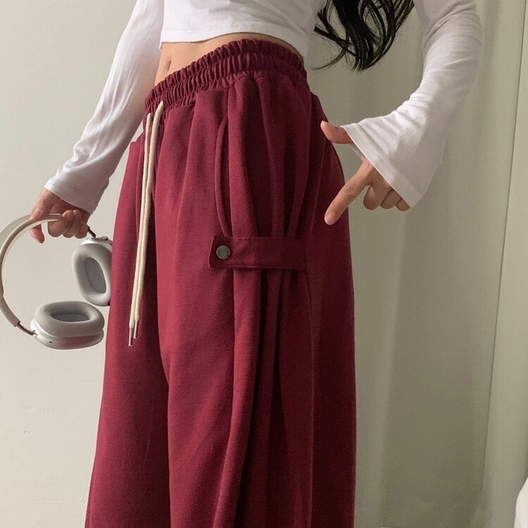 비어 사이드스냅 비죠 버튼 롱와이드 트레이닝 추리닝 밴딩팬츠 9color 레드와인