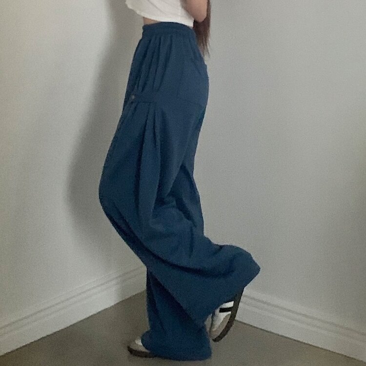 비어 사이드스냅 비죠 버튼 롱와이드 트레이닝 추리닝 밴딩팬츠 9color 블루