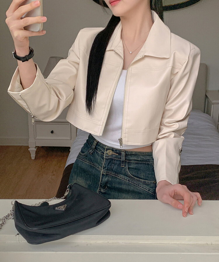 カジュアルレザークロップ長袖ジャケット｜ジャケット｜韓国